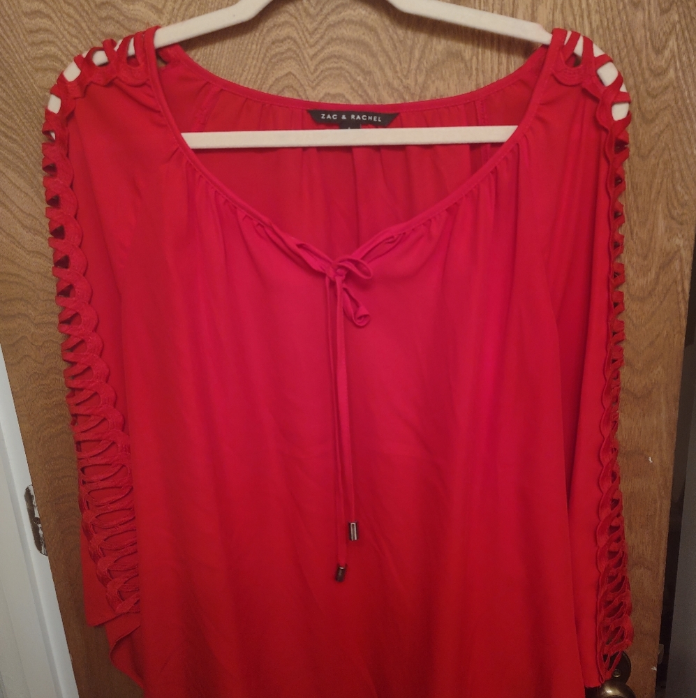 Red Blouse with cut outs on sleeves